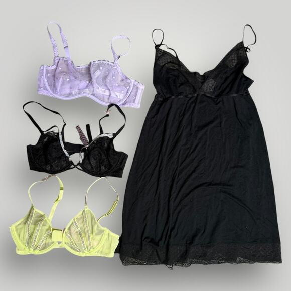 Victoria’s Secret, Pink- Lingerie Bundle - 3 Bras & 1 Slip Dress (S) - Picture 1 of 9